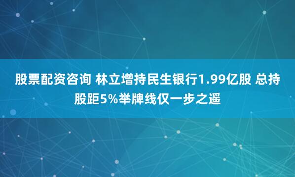 股票配资咨询 林立增持民生银行1.99亿股 总持股距5%举牌线仅一步之遥